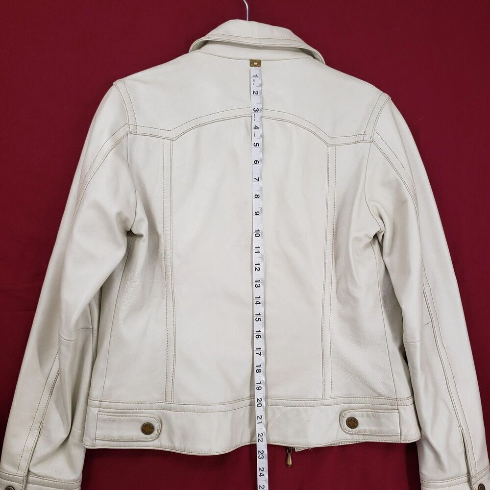 Wilsons Leather Pelle Studio Jacket Womens Small Ivory Genuine Leather Zip Front - Picture 7 of 11